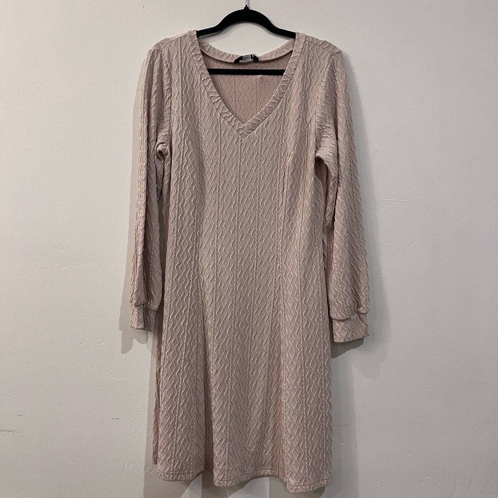 Beige V-Neck Sweater Dress